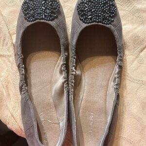 Tahari Women's Gray Flats with Black Embellishments